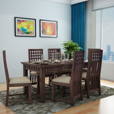Amer Solid Sheesham Wood 6 Seater Dining Set (With Cushion, Walnut Finish)